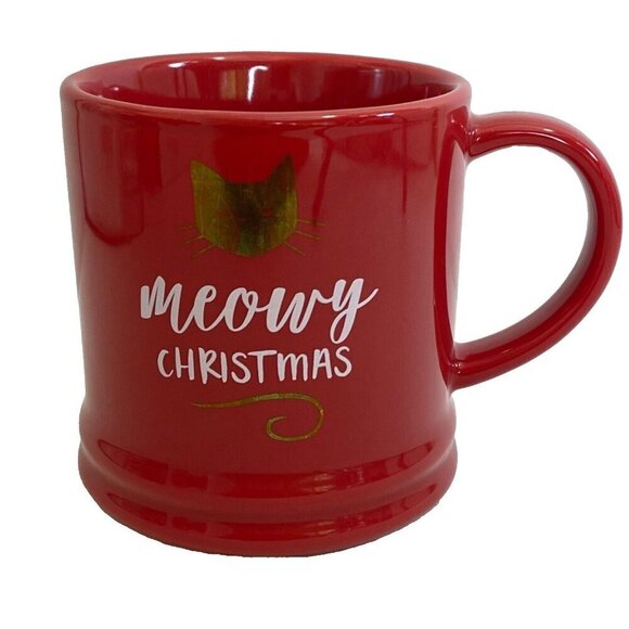 Target Threshold Coffee Mug Meowy Christmas Cat Red Holiday Porcelain 12 Oz - Picture 5 of 7